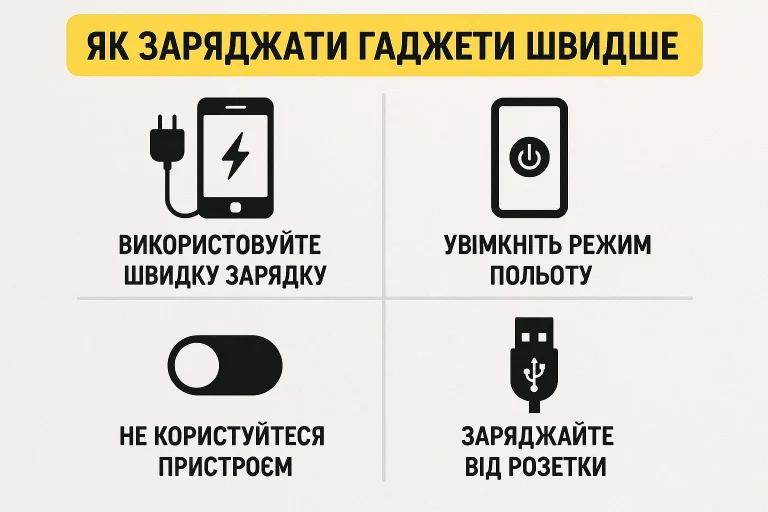 Як заряджати гаджети швидше: технології та пристрої