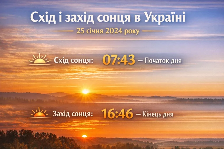 Коли сходить і заходить сонце 25 січня в Україні