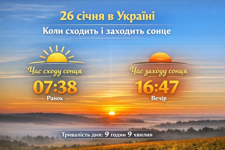 Коли сходить і заходить сонце 26 січня в Україні
