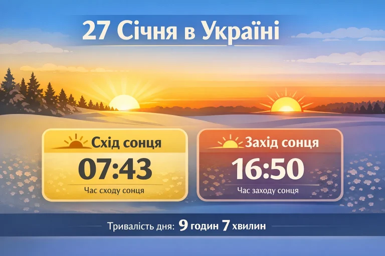 Коли сходить і заходить сонце 27 січня в Україні