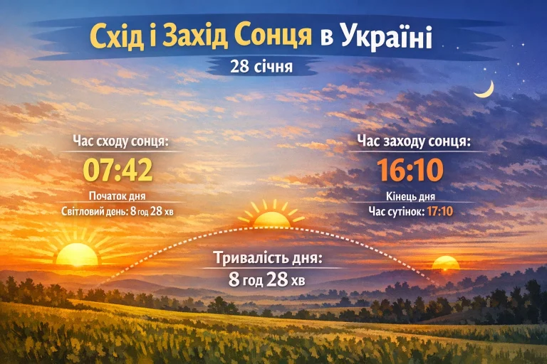 Коли сходить і заходить сонце 28 січня в Україні