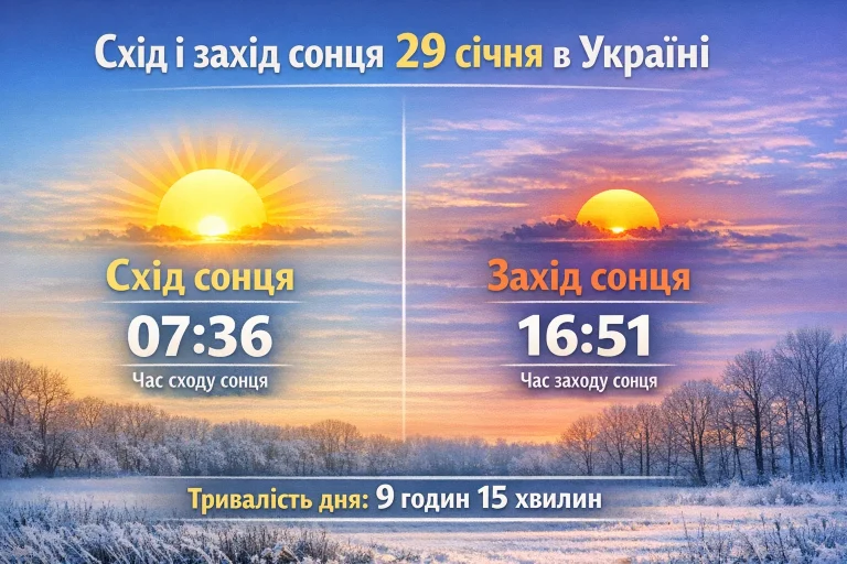 Коли сходить і заходить сонце 29 січня в Україні