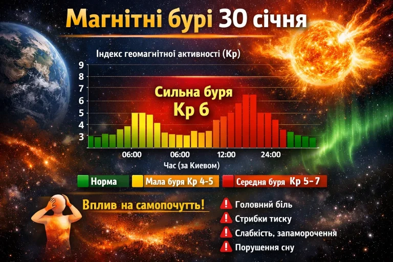 Магнітні бурі 30 січня: прогноз, вплив і поради